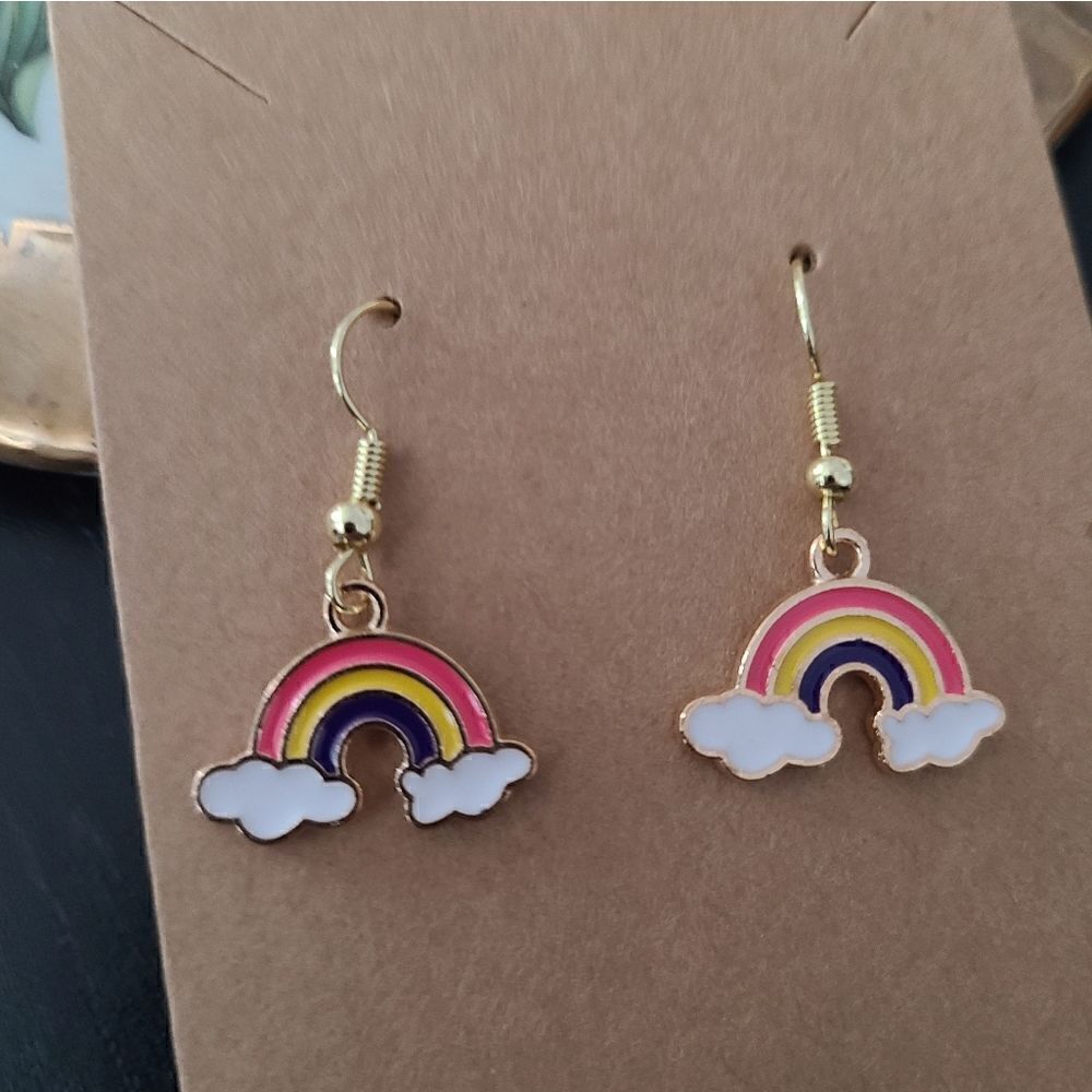 New Handcrafted Rainbow Dangle Earrings on 14K Gold Plated Hooks